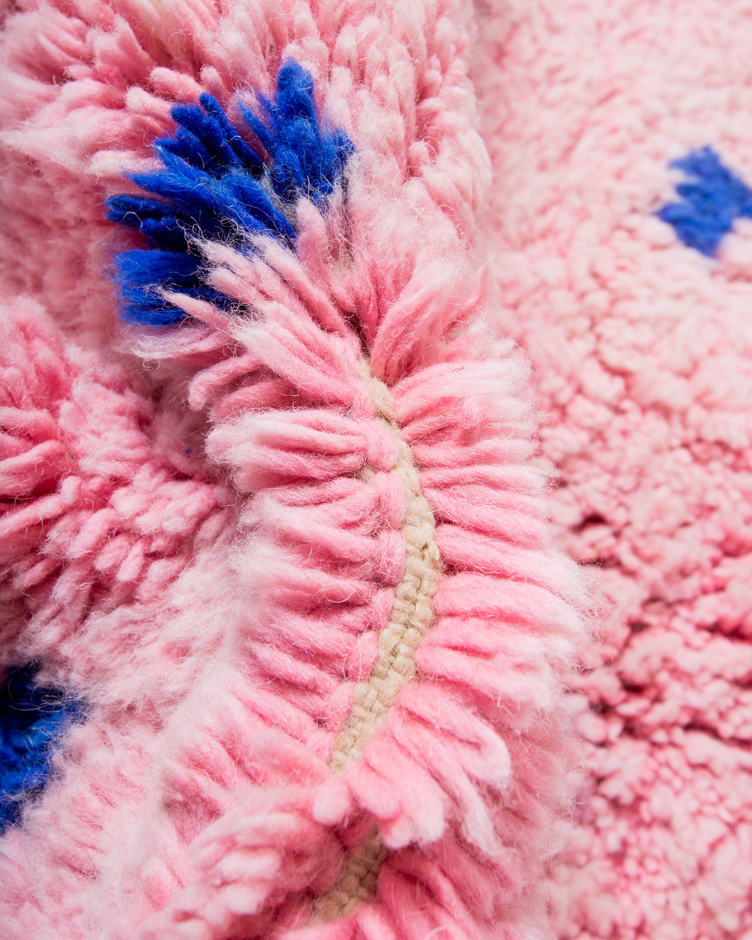 Modern, designer, handcrafted Berber rug from Morocco. Beniourain carpet with beautiful colours and patterns and fluffy wool texture.
